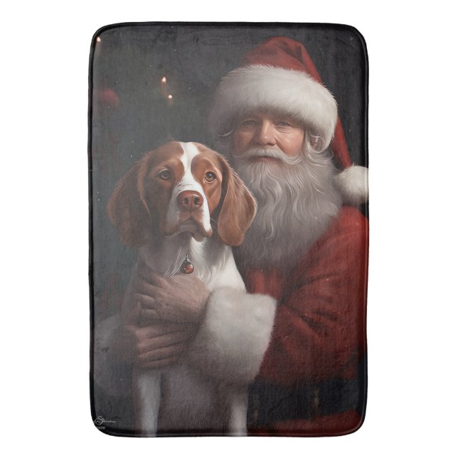 Brittany Spaniel med Tomte Jul Badrumsmatta (Framsidan (Vertikal))