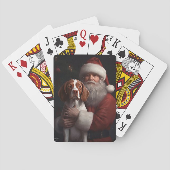 Brittany Spaniel Med Tomte Jul Casinokort (Baksidan)