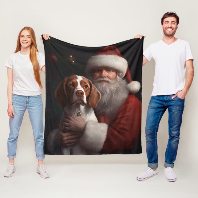 Brittany Spaniel med Tomte Jul Fleecefilt (På plats)