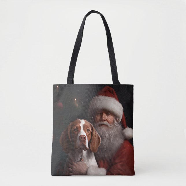 Brittany Spaniel med Tomte Jul Tygkasse (Framsida)
