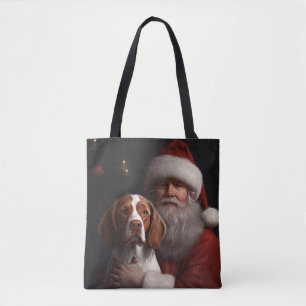 Brittany Spaniel med Tomte Julen Tygkasse
