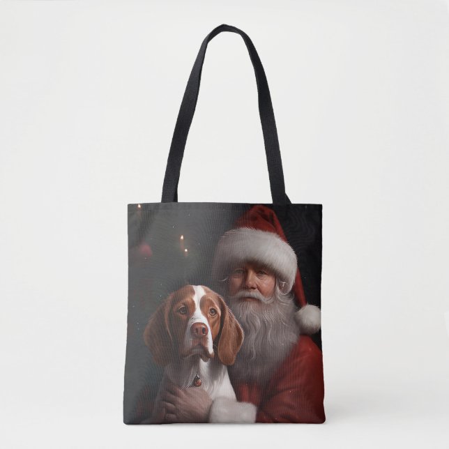 Brittany Spaniel med Tomte Julen Tygkasse (Framsida)