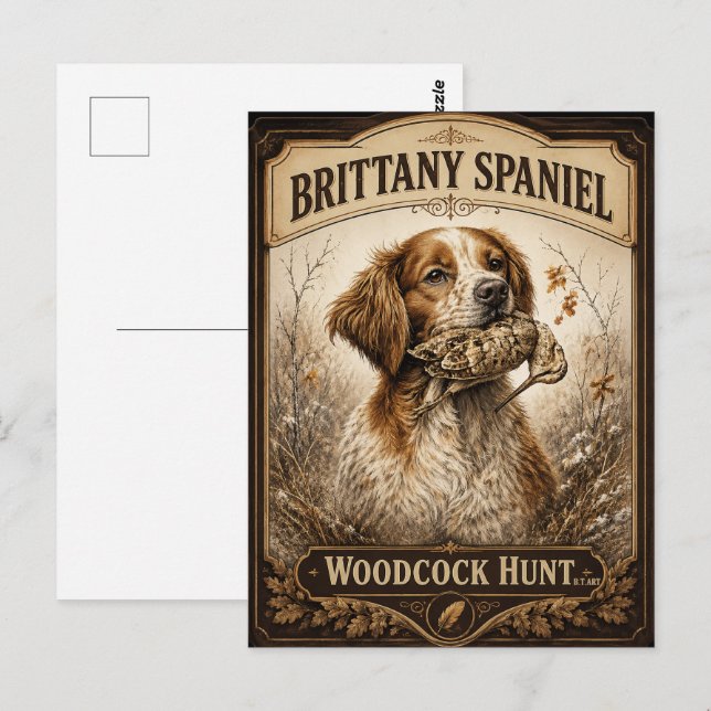 Brittany Spaniel – Morkulla jakt konst Vykort (Fram/baksida)