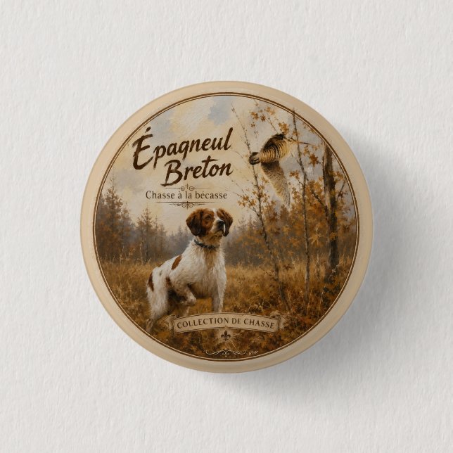 Brittany Spaniel och morkulla  Knapp (Framsida)