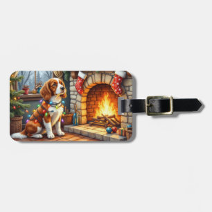 Brittany Spaniel Öppen Spis med Julbelysning Bagagebricka