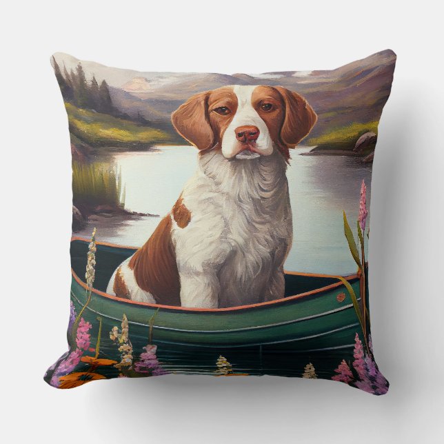 Brittany Spaniel på paddel: Ett naturskönt äventyr Kudde (Framsida)