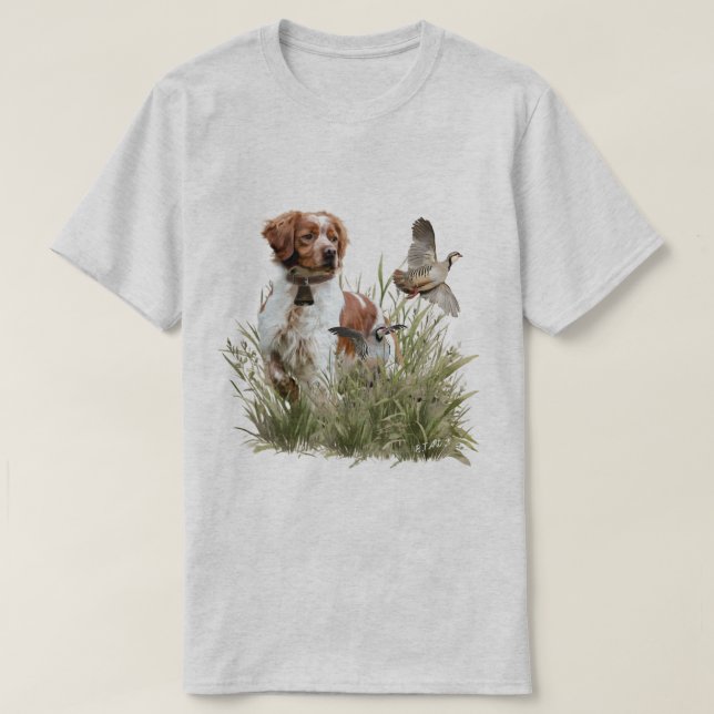 Brittany Spaniel, passion för fåglar T Shirt (Design framsida)