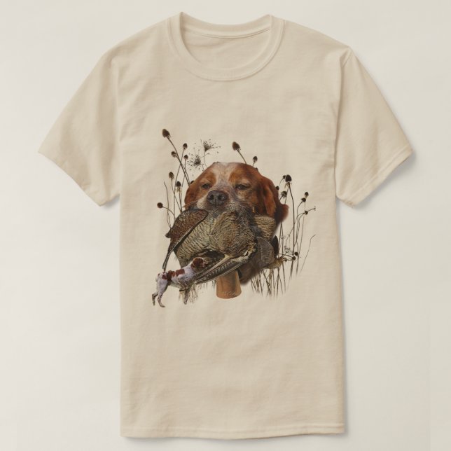 Brittany Spaniel, passion för fåglar T Shirt (Design framsida)