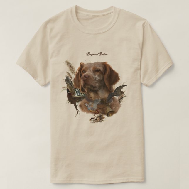 Brittany Spaniel, passion för fåglar T Shirt (Design framsida)