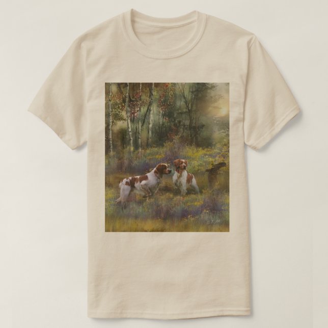 Brittany Spaniel, passion för fåglar T Shirt (Design framsida)