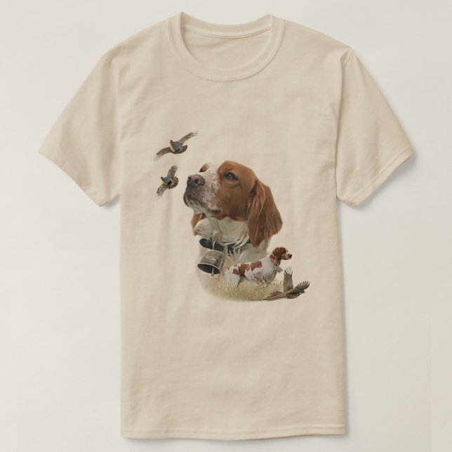 Brittany Spaniel, passion för fåglar T Shirt (Design framsida)