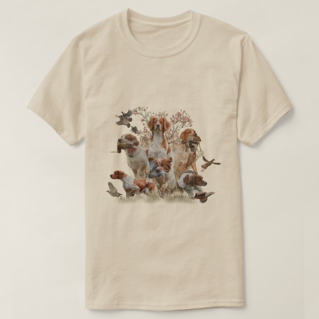 Brittany Spaniel, passion för fåglar T Shirt (Design framsida)