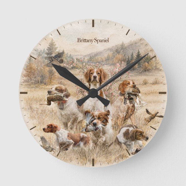 Brittany Spaniel  Rund Klocka (Framsida)