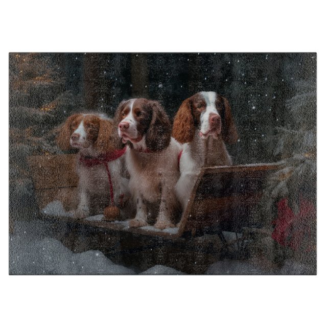 Brittany Spaniel Snöig släde juldekoration  (Framsidan)