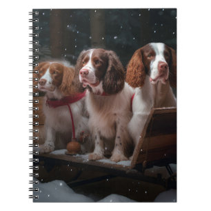 Brittany Spaniel Snöig släde Juldekoration Anteckningsbok