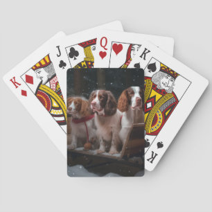 Brittany Spaniel Snöig släde juldekoration Casinokort