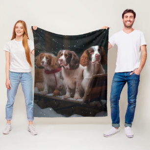 Brittany Spaniel Snöig släde juldekoration Fleecefilt