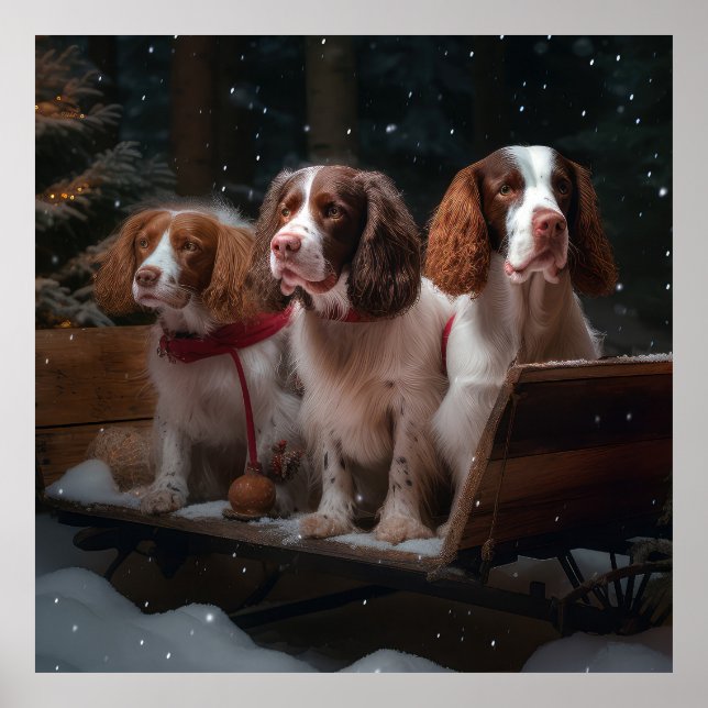 Brittany Spaniel Snöig släde juldekoration  Poster (Framsidan)