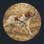 Brittany Spaniel Stor Klocka<br><div class="desc">Brittany Spaniel hunting dog design inspired by the passion of bird hunters and the incredible working abilities of this loyal hunting companion. This artwork features a beautiful Brittany Spaniel in a classic hunting scene surrounded by wildlife and outdoor hunting elements. Perfect for hunters, Brittany Spaniel owners, bird hunting enthusiasts and...</div>