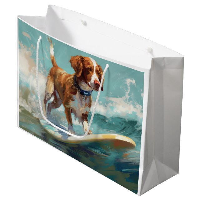 Brittany Spaniel Strand Surfing Målning (Framsidan Vinklad)