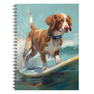 Brittany Spaniel Strand Surfing Målning Anteckningsbok