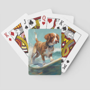 Brittany Spaniel Strand Surfing Målning Casinokort