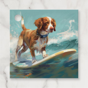 Brittany Spaniel Strand Surfing Målning Gåvor Etiketter