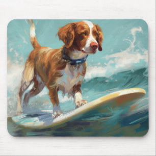 Brittany Spaniel Strand Surfing Målning Musmatta
