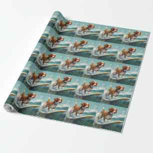 Brittany Spaniel Strand Surfing Målning Presentpapper