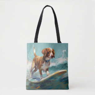 Brittany Spaniel Strand Surfing Målning Tygkasse