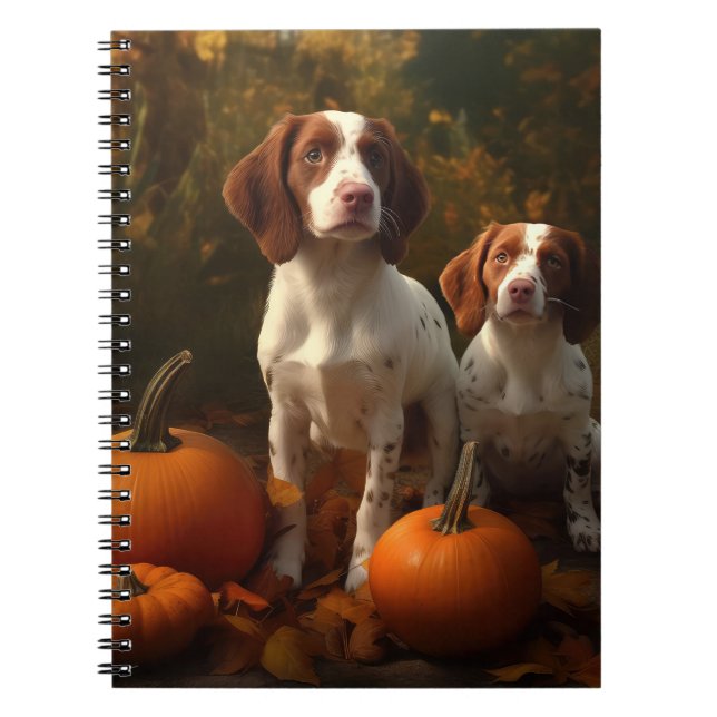 Brittany Spaniel Valp Höstglädje Pumpa Anteckningsbok (Framsidan)