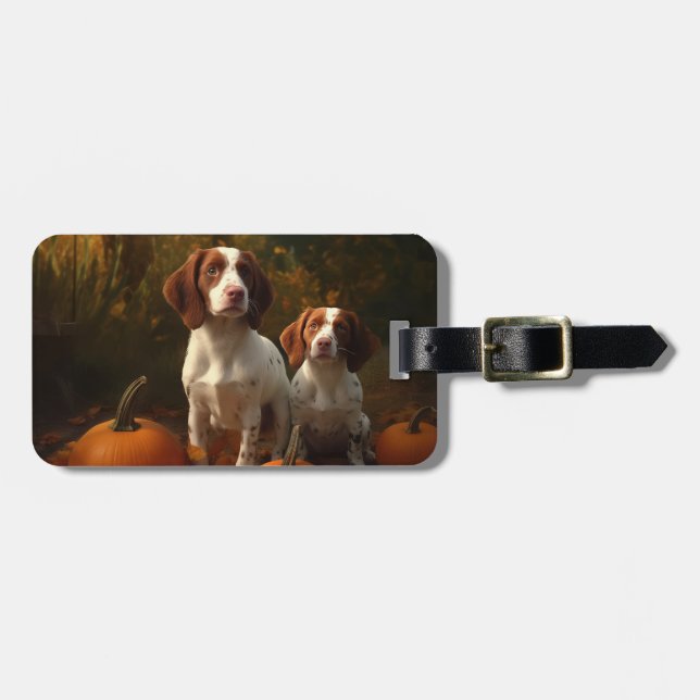 Brittany Spaniel Valp Höstglädje Pumpa  Bagagebricka (Horisontell Framsida)