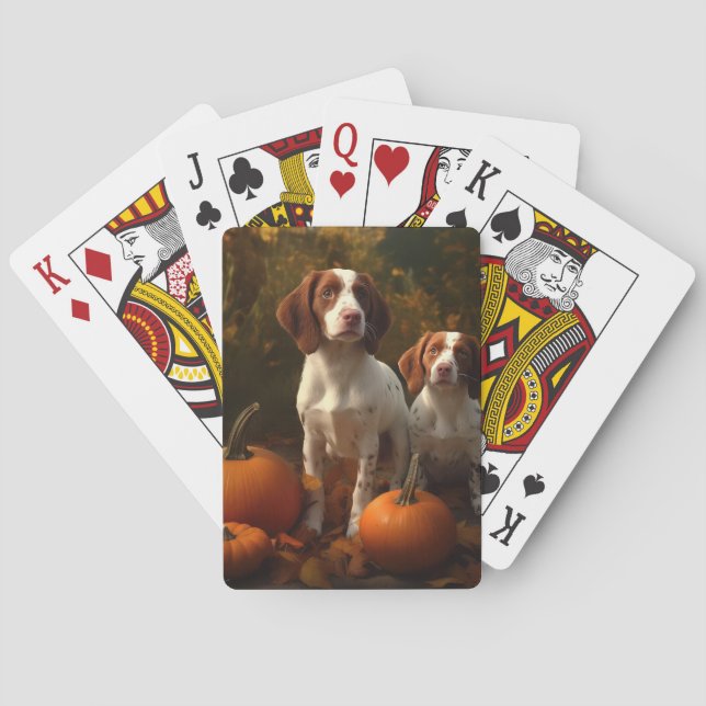 Brittany Spaniel Valp Höstglädje Pumpa  Casinokort (Baksidan)