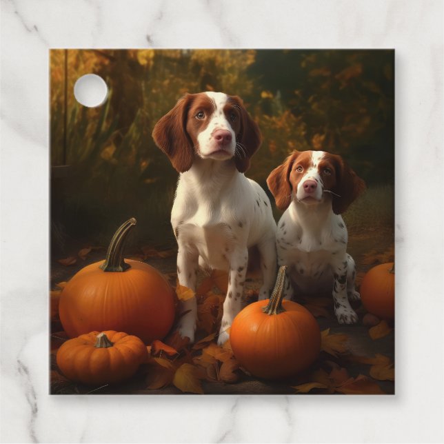 Brittany Spaniel Valp Höstglädje Pumpa  Gåvor Etiketter (Framsida)