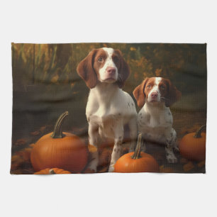 Brittany Spaniel Valp Höstglädje Pumpa Kökshandduk