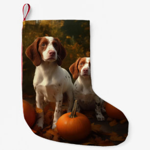 Brittany Spaniel Valp Höstglädje Pumpa Liten Julstrumpa
