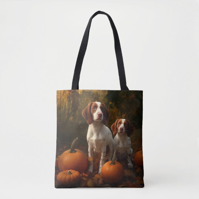 Brittany Spaniel Valp Höstglädje Pumpa Tygkasse (Framsida)