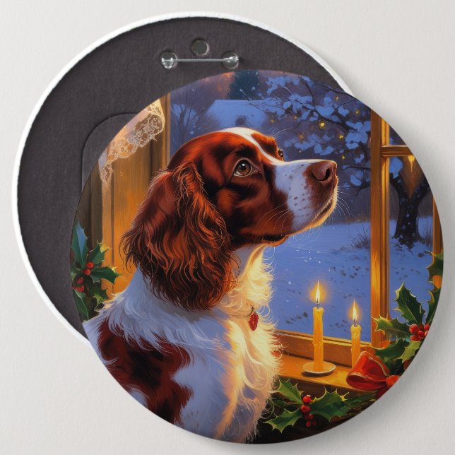 Brittany Spaniel with Christmas Lights Holiday  Knapp (Framsida & baksida)