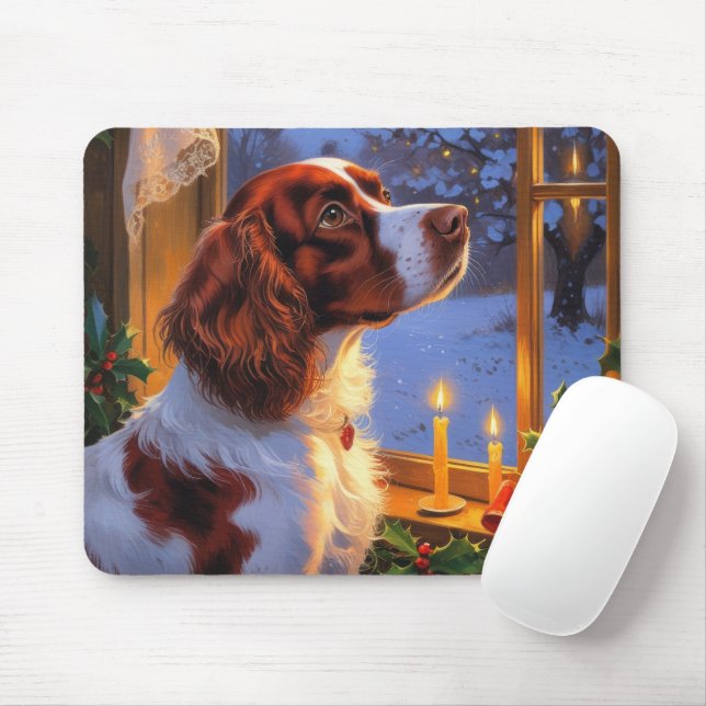 Brittany Spaniel with Christmas Lights Holiday  Musmatta (Med mus)