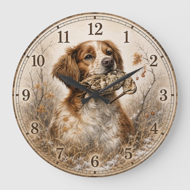 Brittany Spaniel & Woodcock Hunt Stor Klocka (Framsida)