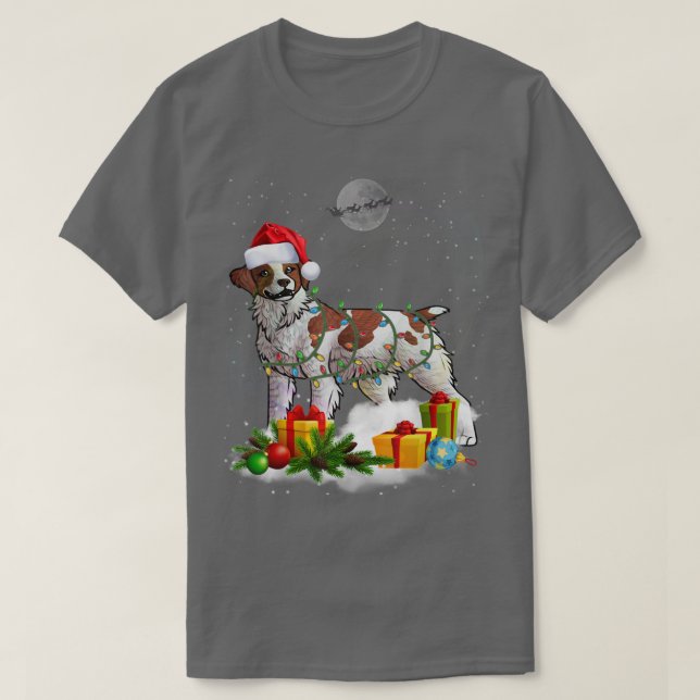 Brittany Spanska Hund jul Ljus Santa Santa T Shirt (Design framsida)