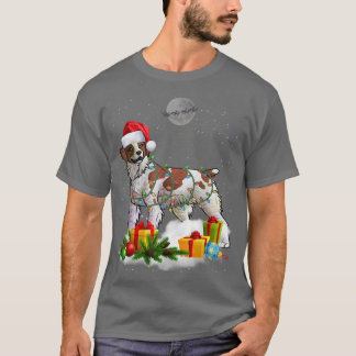 Brittany Spanska Hund jul Ljus Santa Santa T Shirt