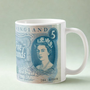 Brittisk 1966 £5 sedel mugg – Drottning Elizabeth