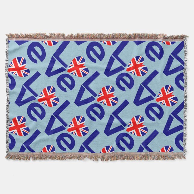 Brittisk Blå KÄRLEK Rutig Storbritannien Hjärtflag Mysfilt (Framsidan)