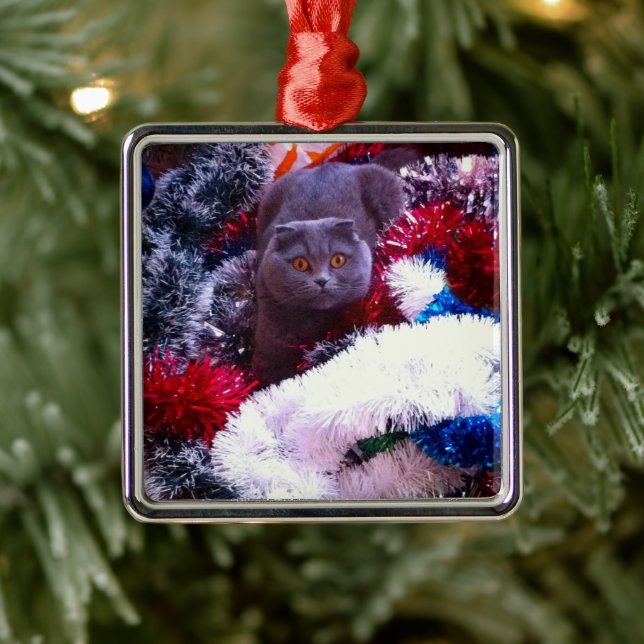 Brittisk blåkatt julgransprydnad metall (Träd)