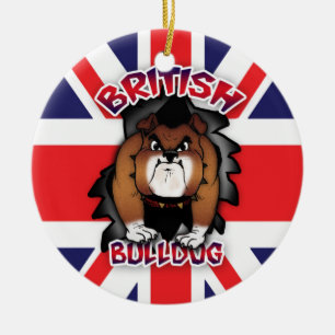 Brittisk bulldogg - facklig jack - prydnad julgransprydnad keramik