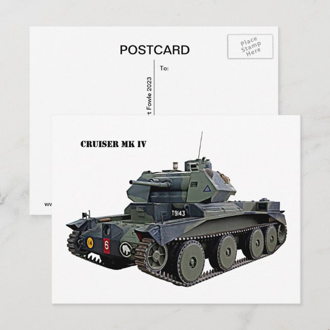 Brittisk Cruiser Mk IV-stridsvagn Vykort (Fram/baksida)