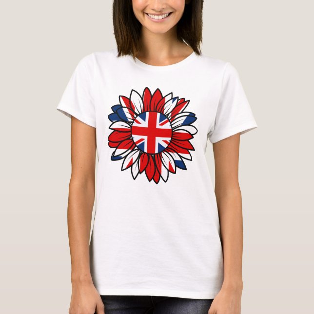 Brittisk flagg solros design Dam Vit T Shirt (Framsida)