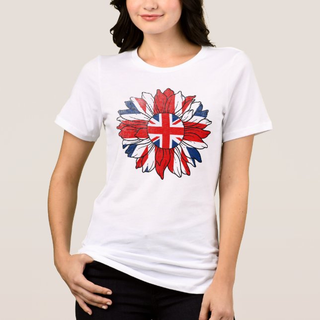 Brittisk flagg solros slitna design dam t shirt (Framsida)