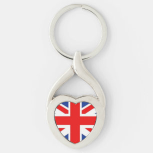 Brittisk flagga Keychain Twisted Heart Silverfärgad Nyckelring